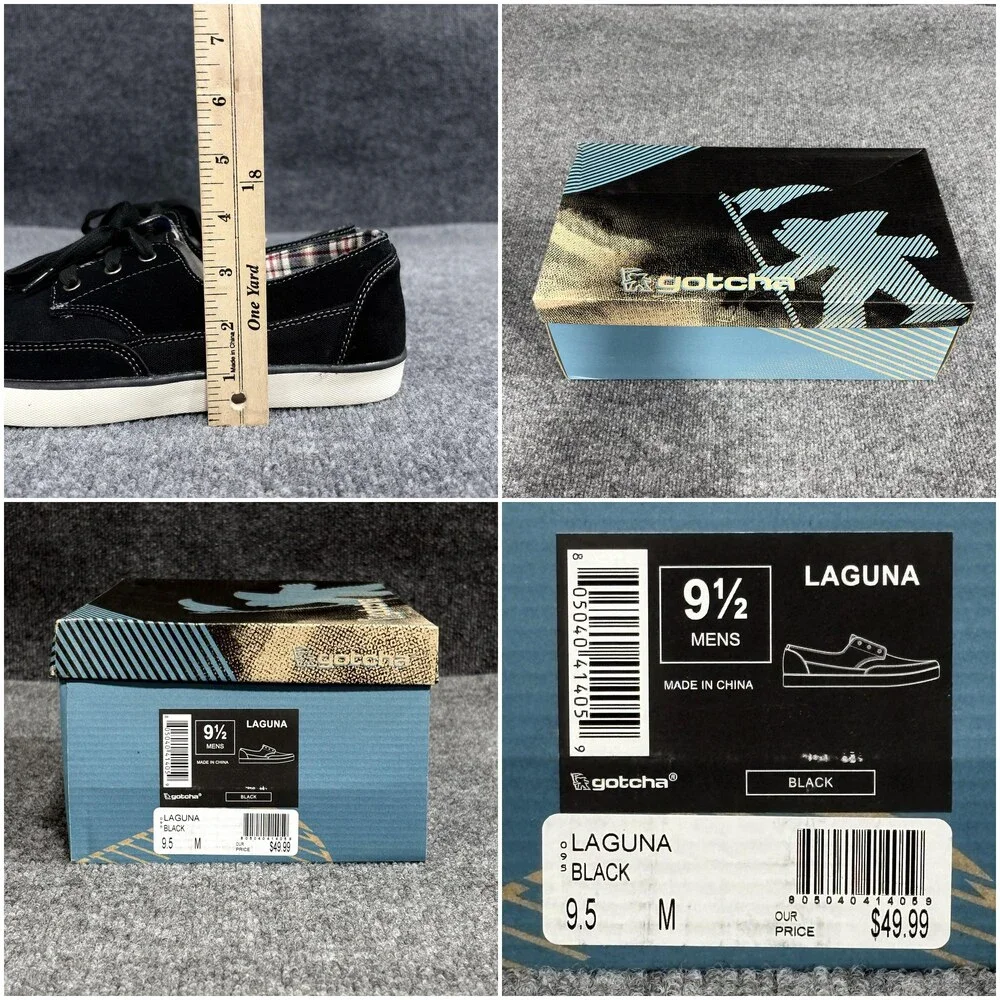 Gotcha Shoes Mens Size 9.5 Black Laguna Leather Canvas Boat Skate Surf Casual